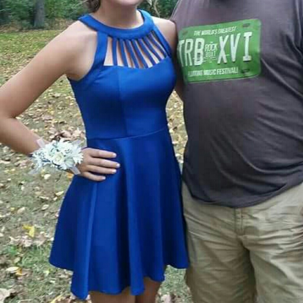 Royal blue high neck homecoming dress